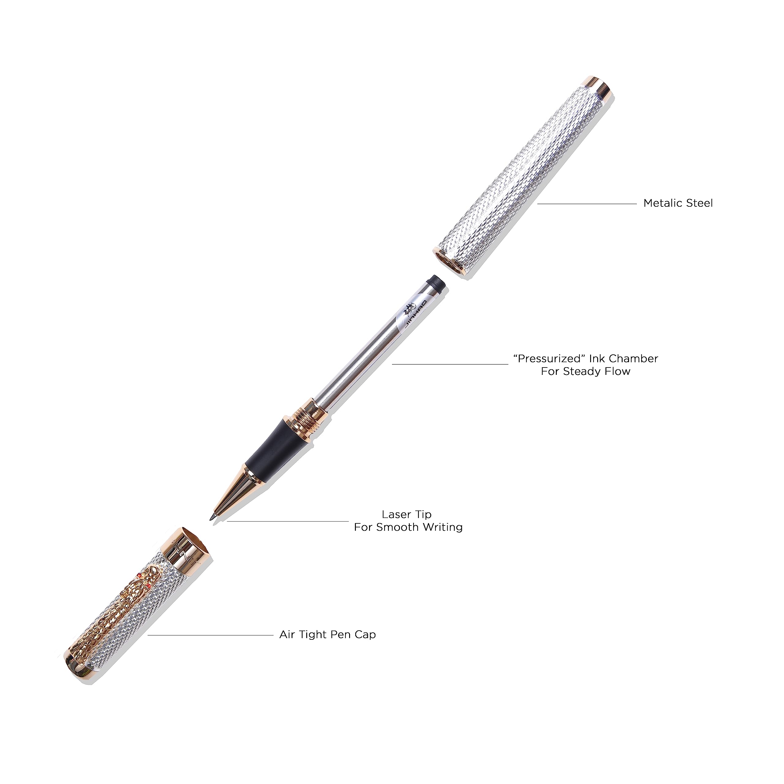 ⭐︎Princess SLIM⭐︎ SCHMIDT 1200 Golden Dragon Red Crystal Eyes Rollerball Pen (Silver